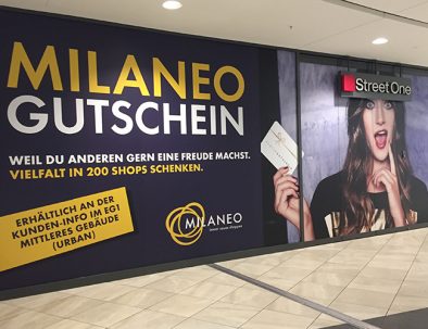 Schaufensterbeklebung Werbung Milaneo Stuttgart - Designcon